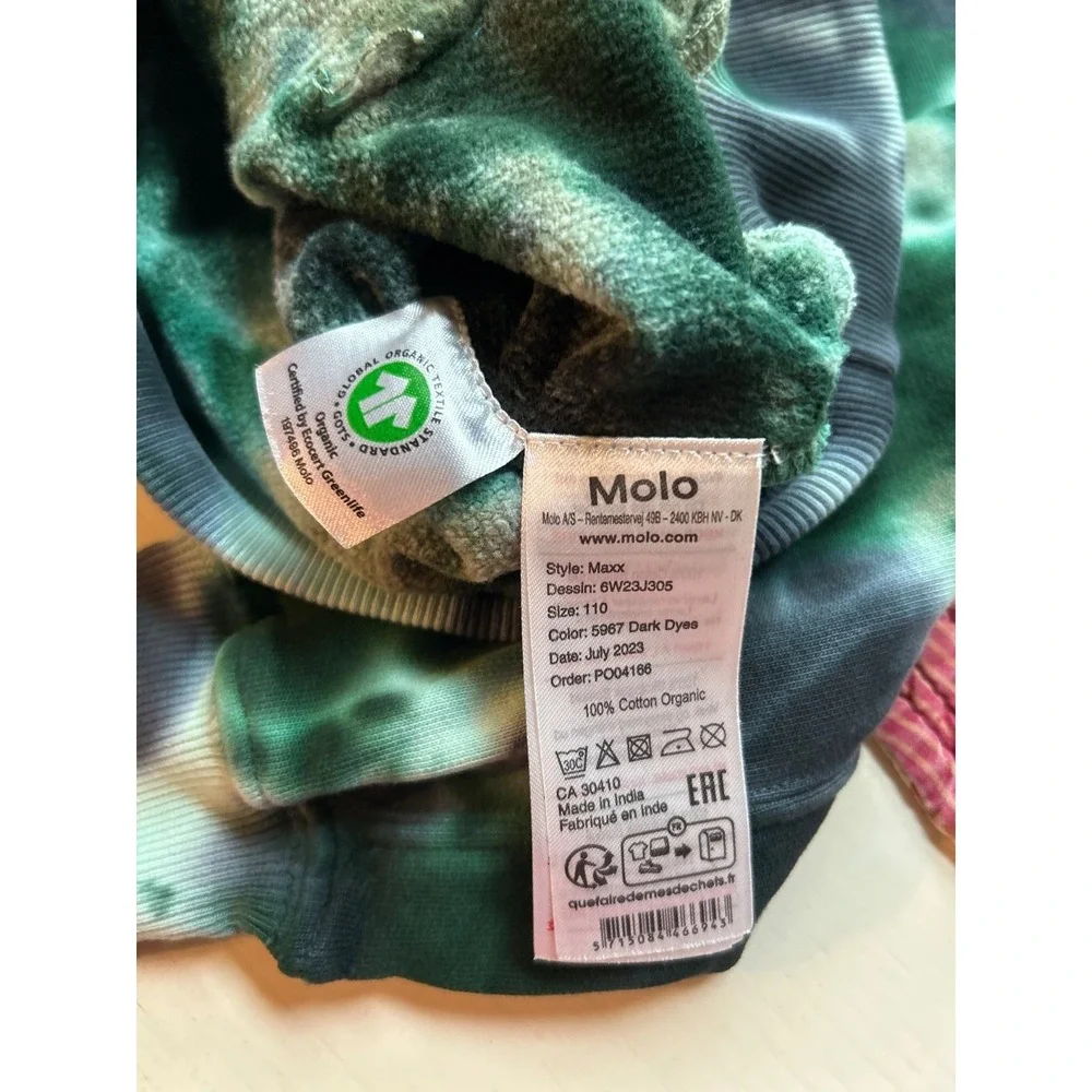 EUC Molo Adan Jogger & Hoodie Green Tie Dye Organic Cotton Set 110 US 5Y